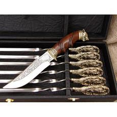 Шампури ручної роботи "Волоча стая" з красивим ножем у кейсі з екошкіри, фото 3