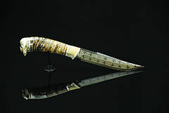 Авторський колекційний ніж із мозаїчного дамаску з зубом maмонта "Viking", фото 2