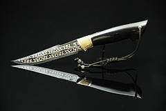Авторський колекційний ніж "Темний лицар", мозаїчний дамаск, фото 3