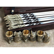 Подарунковий набір шампурів  "Успішне полювання" та 6 мисливських чарок у кейсі з бука, фото 2