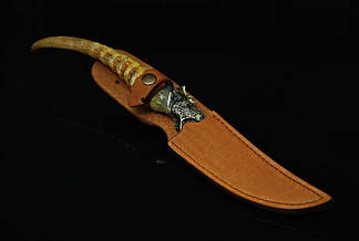 Мисливський ніж ручної роботи з роб сайгака "Ярість", дамаська сталь, фото 2