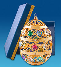Позолочена фігурка "Яйцо бол." з цв.кр. у подарунковій коробці з кольоровими кристалами Сваровскі