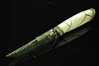 Ексклюзивний колекційний ніж із мозаїчного дамаску з бивнем момонта "Author's", вишуканий подарунок чоловікові, фото 2
