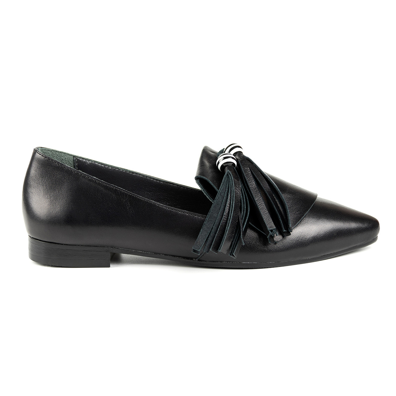 Туфлі-балетки жіночі Woman's heel чорні з загостреним носком зі стильним декором