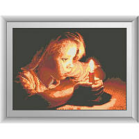 "Девочка со свечой (квадратные, полная)" Dream Art. Набор для рисования камнями алмазная живопись (30233D)