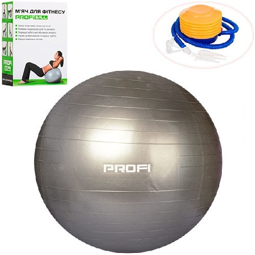 Фітбол Profi Ball 65 см + насос Сірий (MS 1540G)