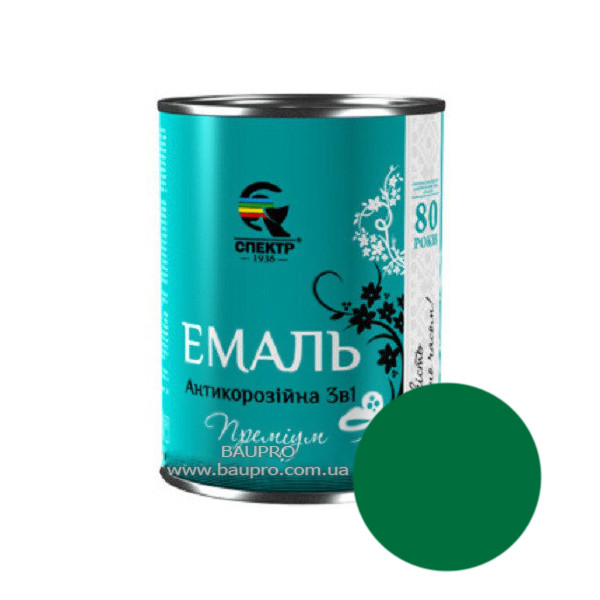 Емаль СПЕКТР 3 в 1 преміум, антикорозійна (зелена), 0,8 кг