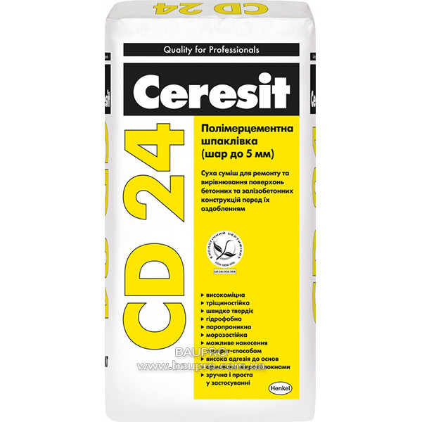 Шпаклівка CERESIT CD 24 полімерцементна, 25 кг