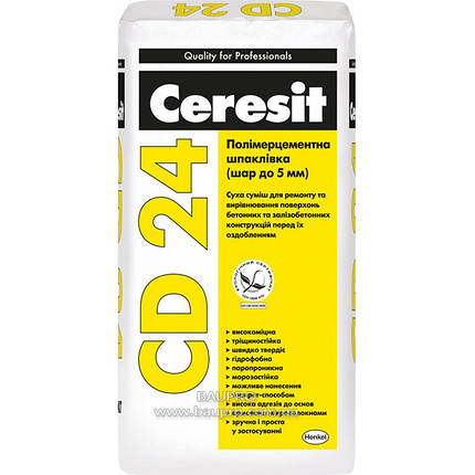Шпаклівка CERESIT CD 24 полімерцементна, 25 кг, фото 2