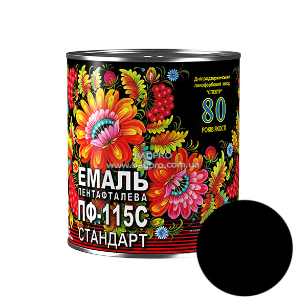 Емаль СПЕКТР ПФ-115С стандарт, алкідна (чорна), 0,9 кг