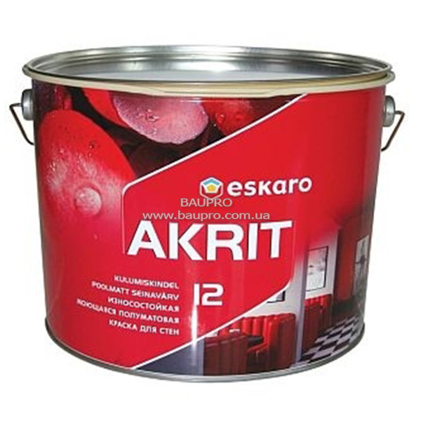 Фарба ESKARO Akrit 12 зносостійка миється для стін (напівматова), 2,85 л