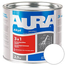Грунт-емаль AURA 3 в 1 алкідна (біла), 2,5 кг
