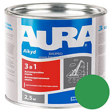 Грунт-емаль AURA 3 в 1 алкідна (зелена), 2,5 кг