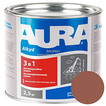 Грунт-емаль AURA 3 в 1 алкідна (червоно-коричнева), 2,5 кг