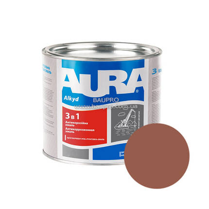 Грунт-емаль AURA 3 в 1 алкідна (червоно-коричнева), 0,8 кг, фото 2