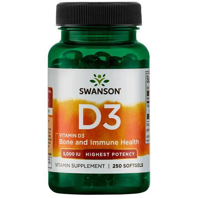 Вітамін Д, холекальциферол, vitamin D3, Swanson, 5000 мкг, 250 капсул