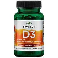 Вітамін Д, холекальциферол, vitamin D3, Swanson, 5000 мкг, 250 капсул