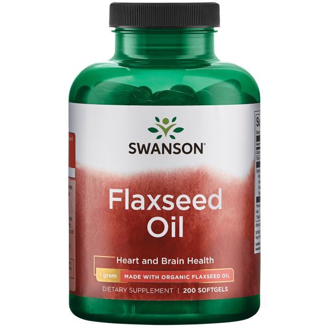 Льняное масло в капсулах, Омега 3-6, Flaxseed Oil, Swanson, 1000 мг, 200 капсул - фото 1 - id-p323173016