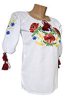 Женская вышитая рубашка маками с домотканого полотна в белом цвете