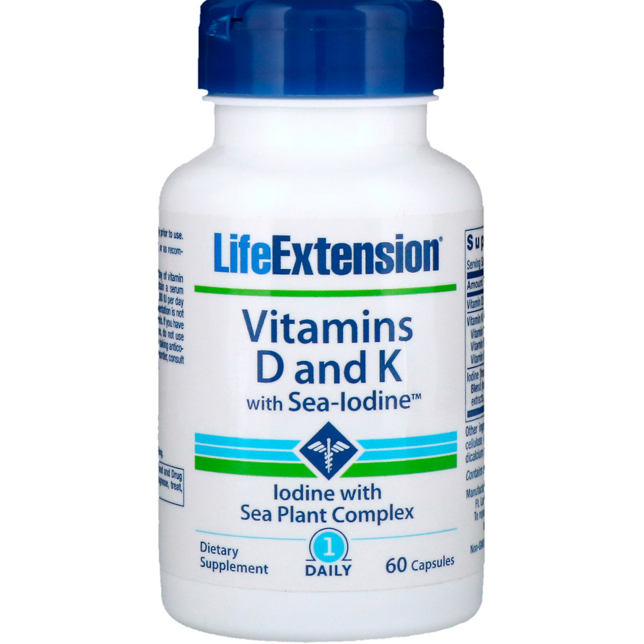 Вітамін Д і з йодом, Life Extension, Vitamins D and K with Sea-Iodine, 60 капсул