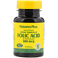 Фолиевая кислота, Nature's Plus, Folic Acid, 800 мкг, 90 таблеток
