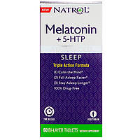 Мелатонін + 5 НТР, Natrol, Melatonin + 5-HTP, 60 таблеток