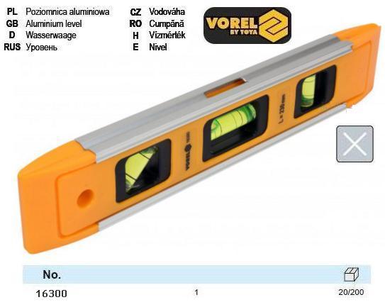 Рівень VOREL : тип "TORPEDO", 3 капсули, пластико-алюмінієвий корпус, магніт, L=230 мм