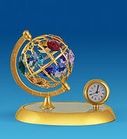 Позолочена фігурка з годинником "Глобус" з кристалами Сваровскі