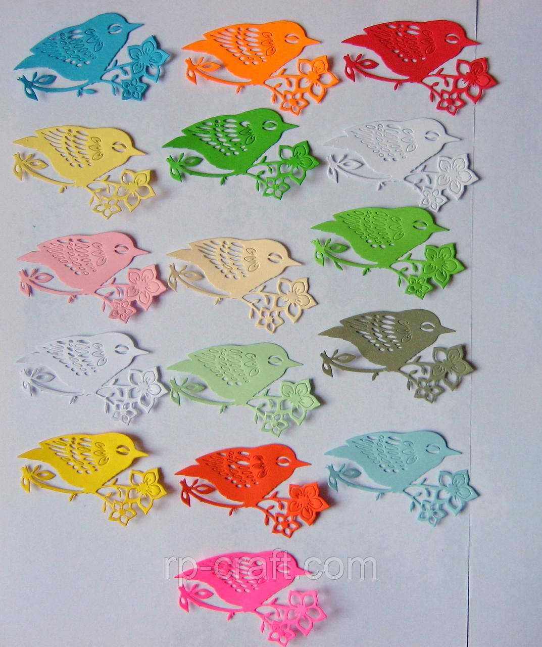 Вирубка з картону.  Птах із квітами, 42х67 мм, фото 1