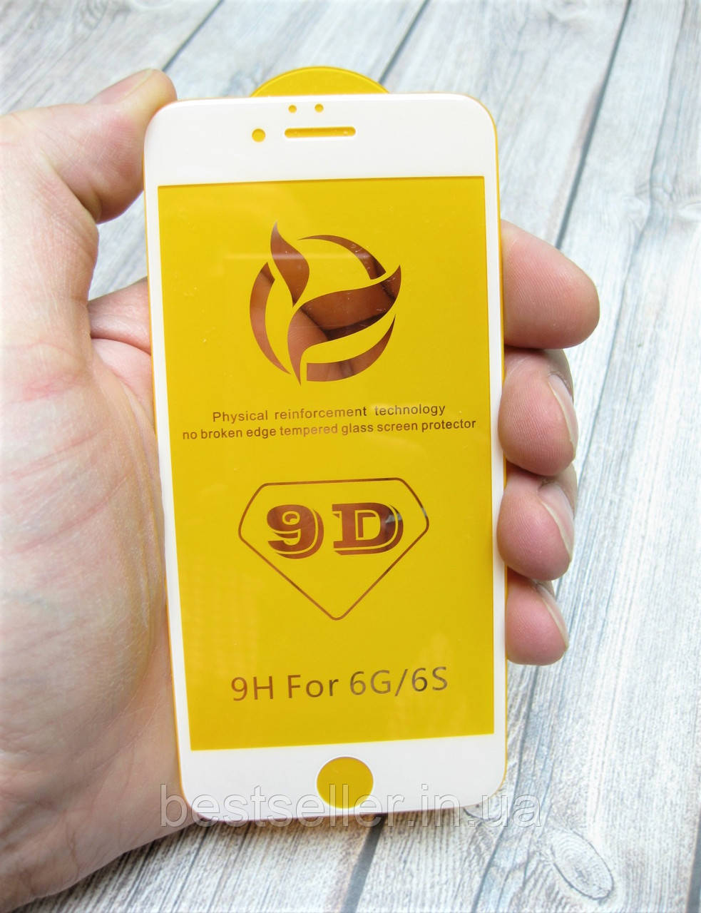 Захисне скло для iPhone 6/6s D9 0.3 mm з білою рамкою. Premium якість!