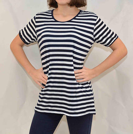 Футболка жіноча з коротким рукавом у смужку - Тельняшка L - XL -XXL, фото 1