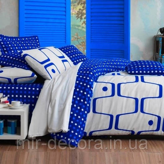 Постільна білизна Eponj Home Geo Mavi ранфорс євро, фото 1