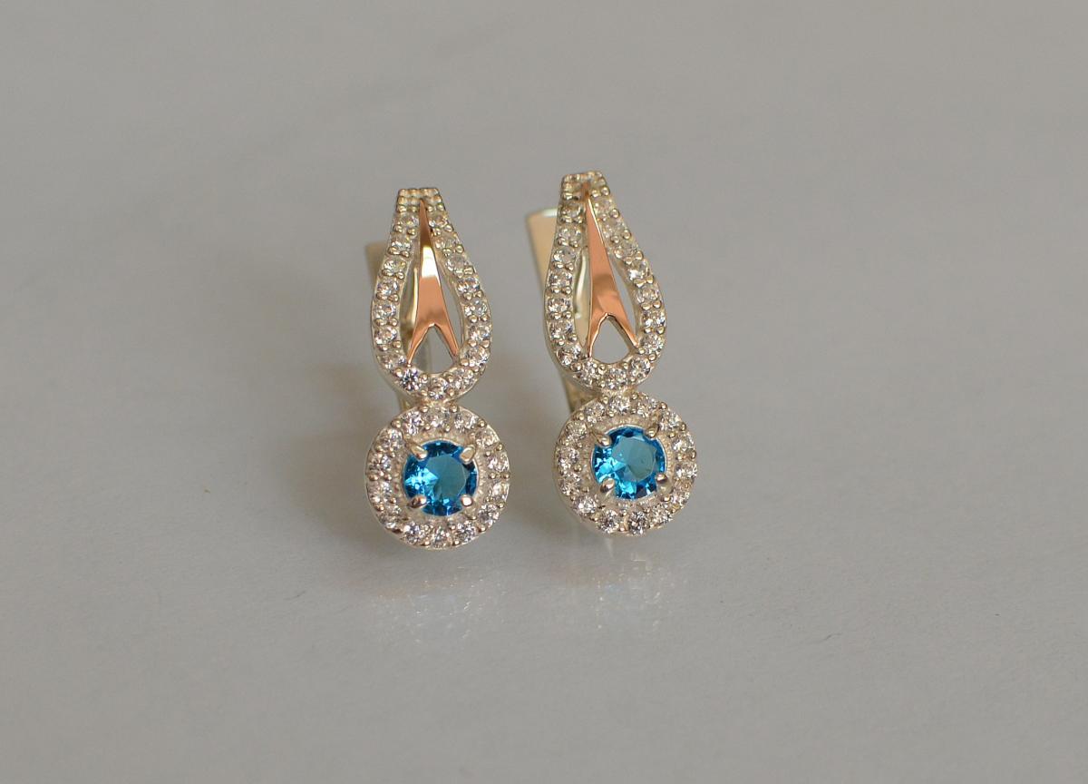 Срібні сережки з золотими вставками, фото 1