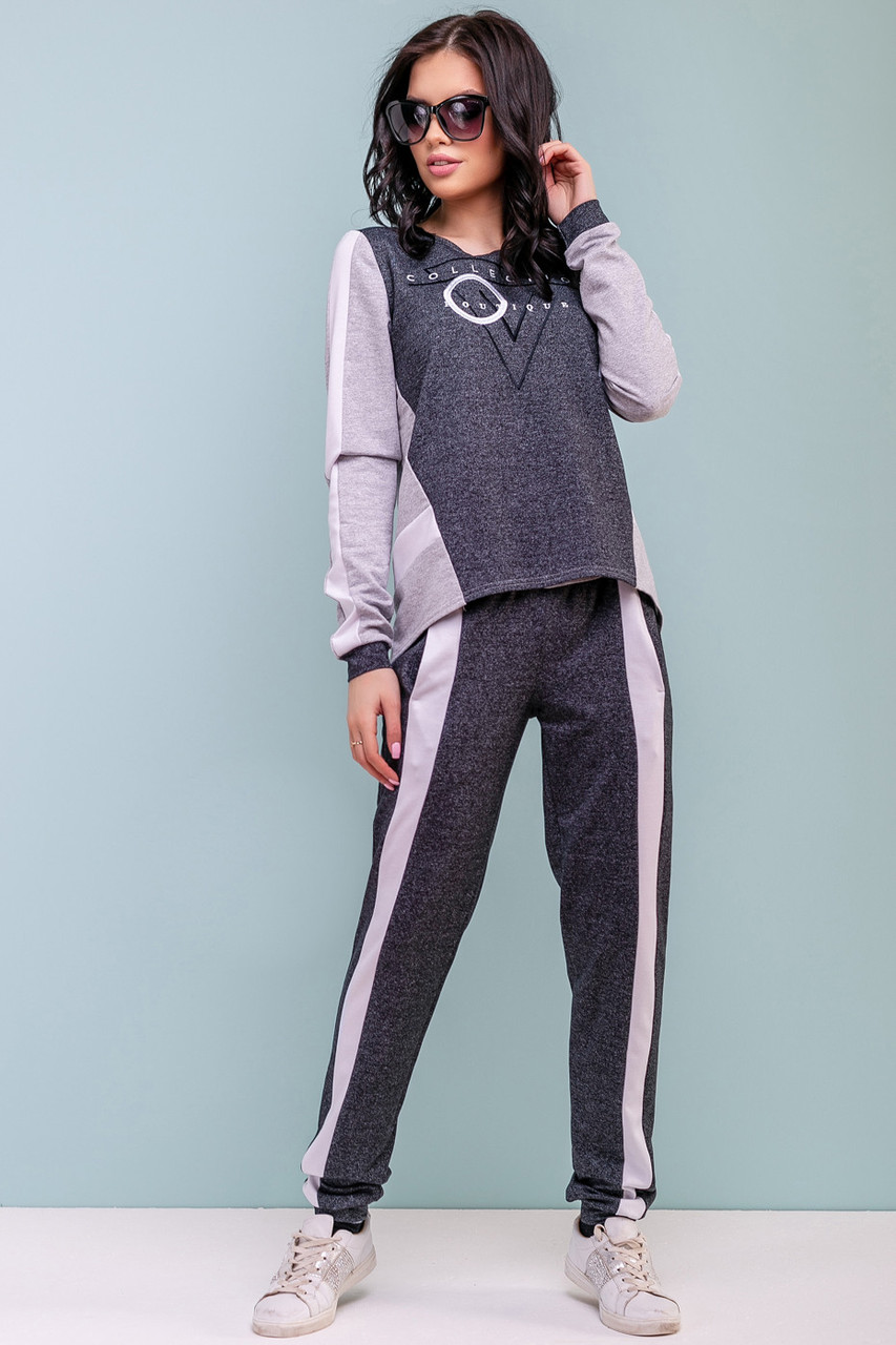 Спортивний костюм жіночий з блискавкою на спинці 44-50 розміру чорно - сірий, фото 1