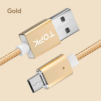 Кабель магнитный для зарядки телефона Topk MicroUSB Android 100см |2.4A| Золотой