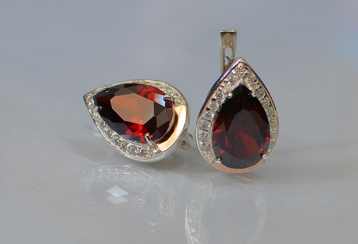 Срібні сережки з золотими вставками, фото 1