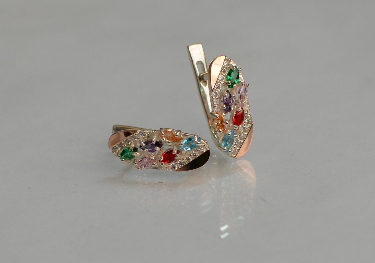 Срібні сережки з золотими вставками, фото 1