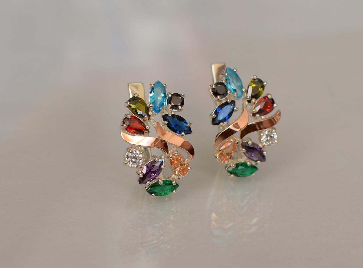 Срібні сережки з золотими вставками, фото 1