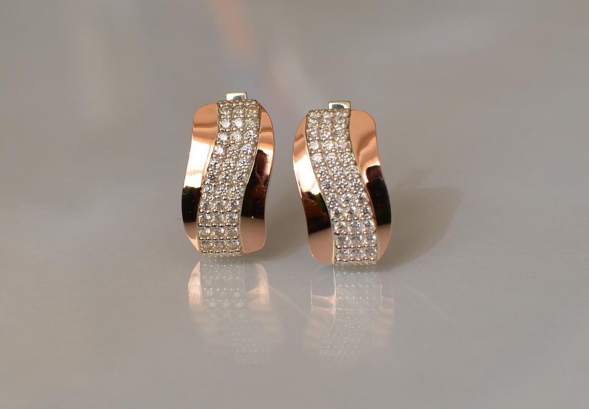 Срібні сережки з золотими вставками, фото 1