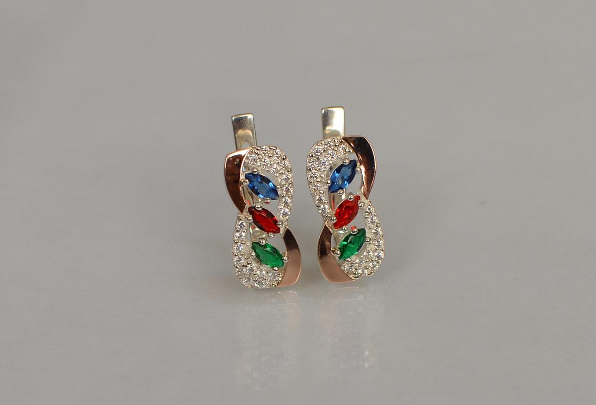 Срібні сережки з золотими вставками, фото 1