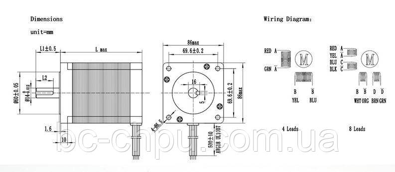 Шаговый двигатель ЧПУ 86DL76, 86HS78 (34HS8801), 4А, 4.5N.m - фото 4 - id-p616189668