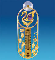 Позолочена фігурка Термометр на липучці "Лебідь" з кристалами Сваровскі