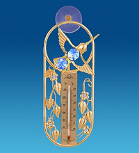 Позолочена фігурка Термометр на липучці "Колібрі" з кристалами Сваровскі