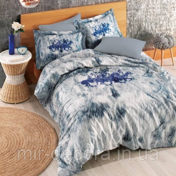 Постільна білизна Beverly Hills Polo Club ранфорс BHPC 018 Blue євро, фото 1