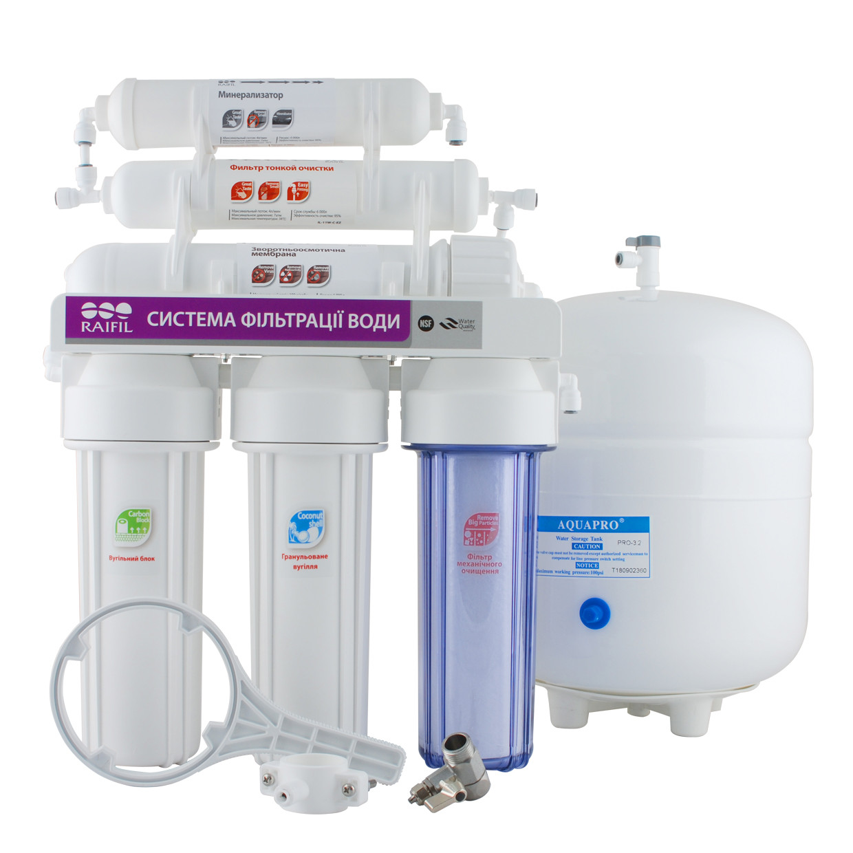 Система зворотного осмосу Raifil GRANDO 6+ з насосом на станині з манометром 75G