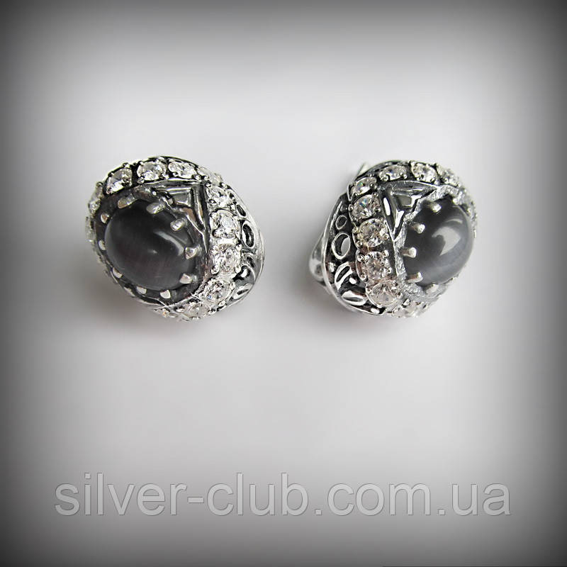 2013 Срібні сережки Чалма з чорним улекситом і цирконами 2013