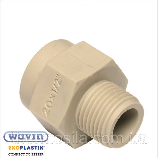 Перехід з пластиковою різьбою зовнішньою 20х3/4" (50/50) , Ekoplastik, фото 1