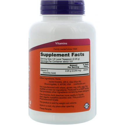 Аскорбінова кислота NOW Foods Vitamin C Crystals 8 oz (227 g), фото 3