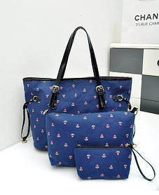 Стильний набір тканинних жіночих сумок 3в1