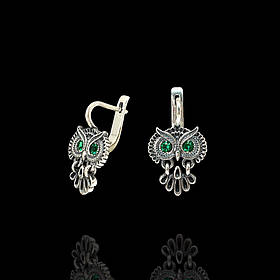 Срібні сережки "Сова" з фіанітами